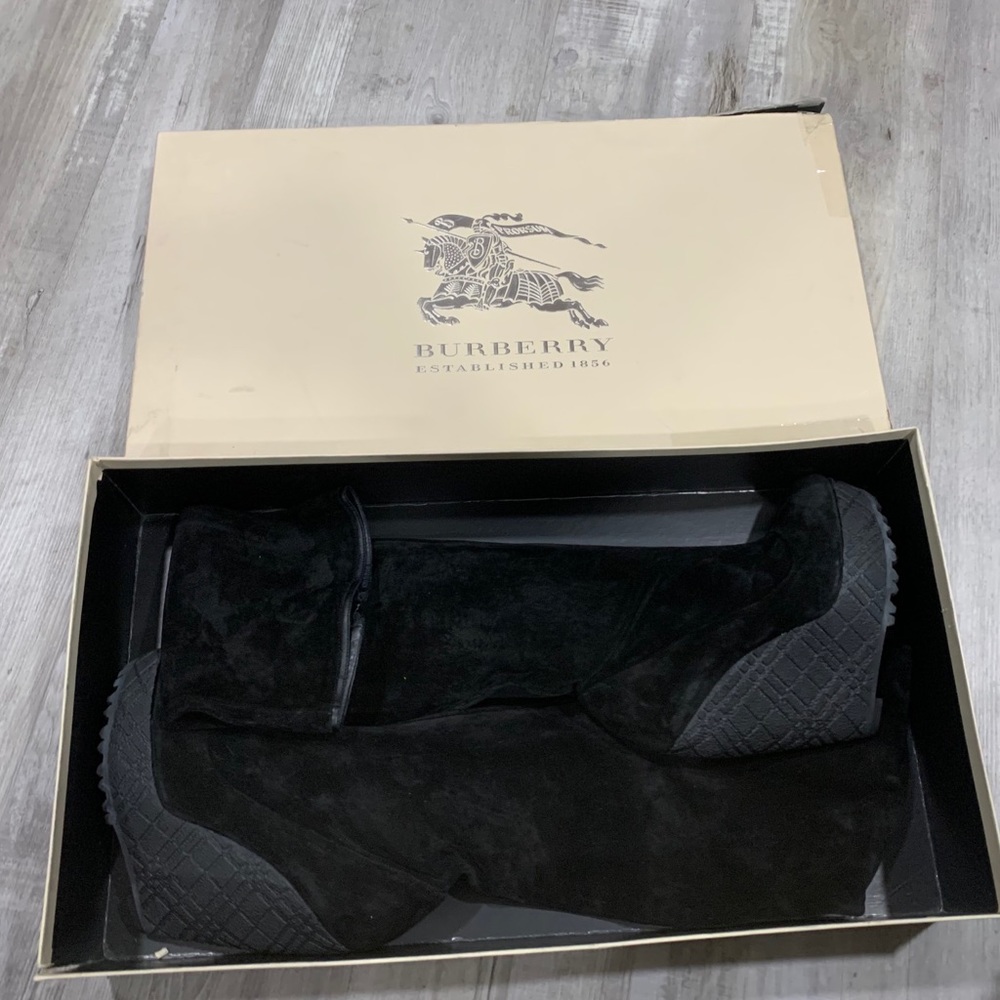 Burberry over the knee wedge boots.